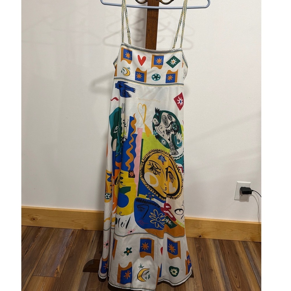 Artistic Celestial Graphic Print Maxi Dress Sun Moon Abstract L Whimsigoth Art